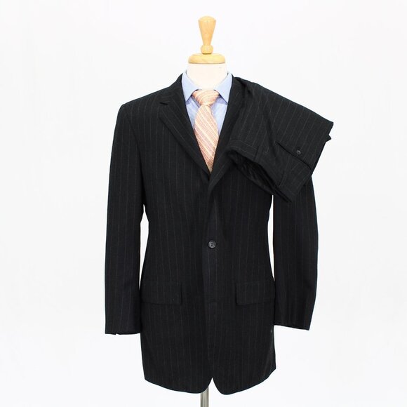 Vintage 1980's Brooks Brothers 40L 36x30 Gray Stripe 3B Full Suit R274